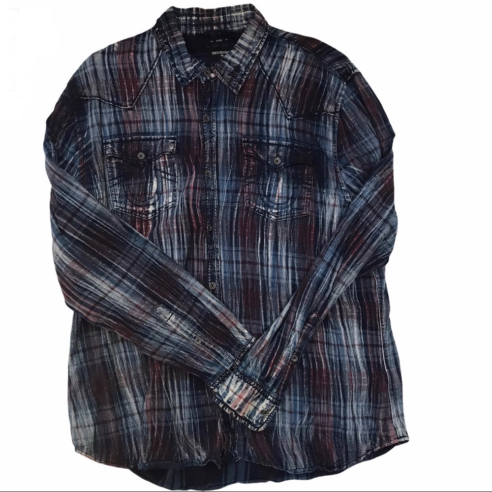 Mens True Religion Western Denim Shirt XXL Slim